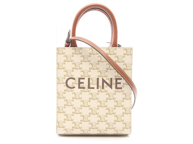 Céline Celine Mini Vertical Cabas Triomphe Handbag Brown White