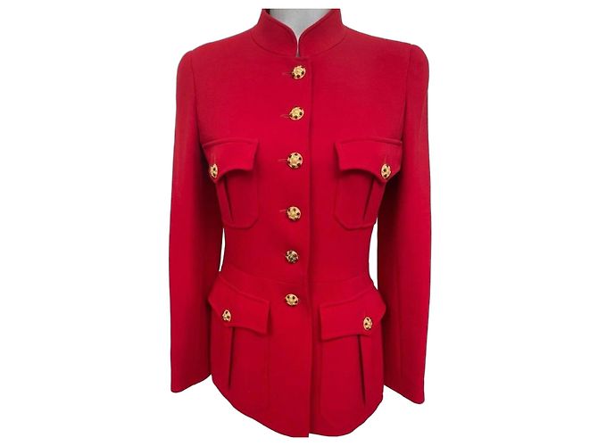 Chanel 1996 Red Wool Jacket with Gripoix Buttons