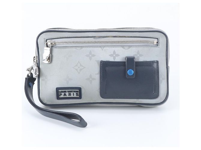 Pochette Louis Vuitton Monogram Satellite Alpha Argenté Bleu Marine