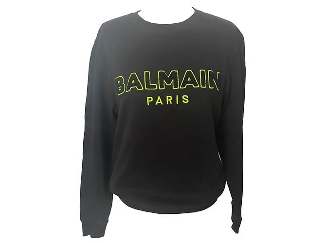 Balmain Paris Sweatshirt mit neongelbem Logo - Schwarz