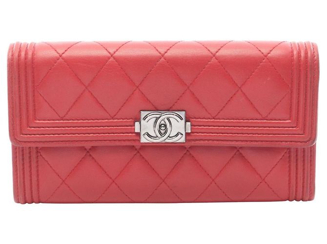 Chanel Boy Bi-fold Long Wallet Red