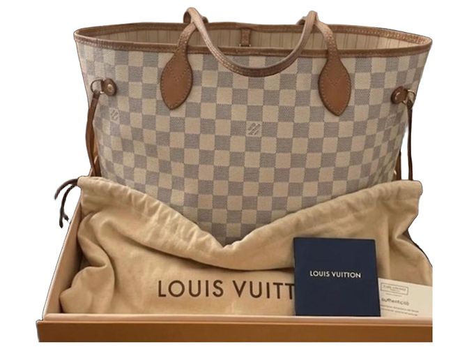 Bolsa Louis Vuitton Neverfull MM Damier Azur Canvas Branco Azul