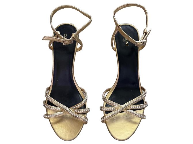 Céline Goldene Absatzsandalen mit Strass