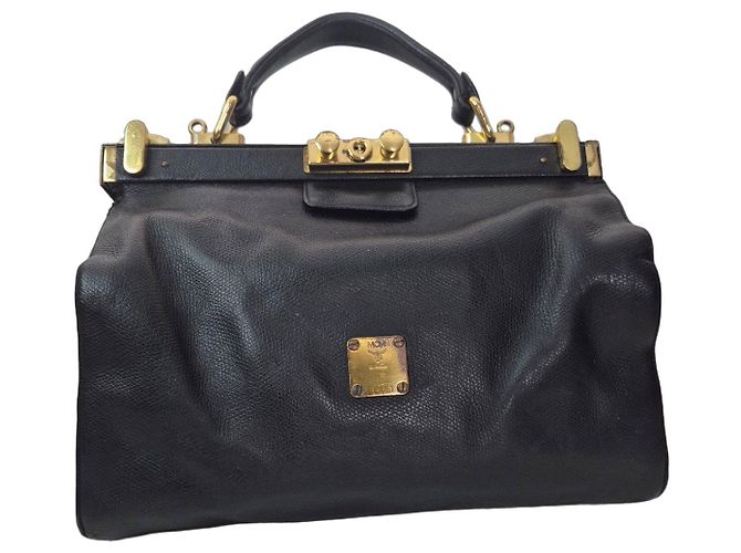 MCM Black Leather Top Handle Bag