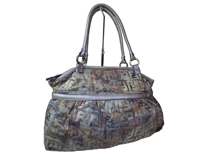 Fendi Zucca Pattern Shoulder Bag Brown Grey Metallic