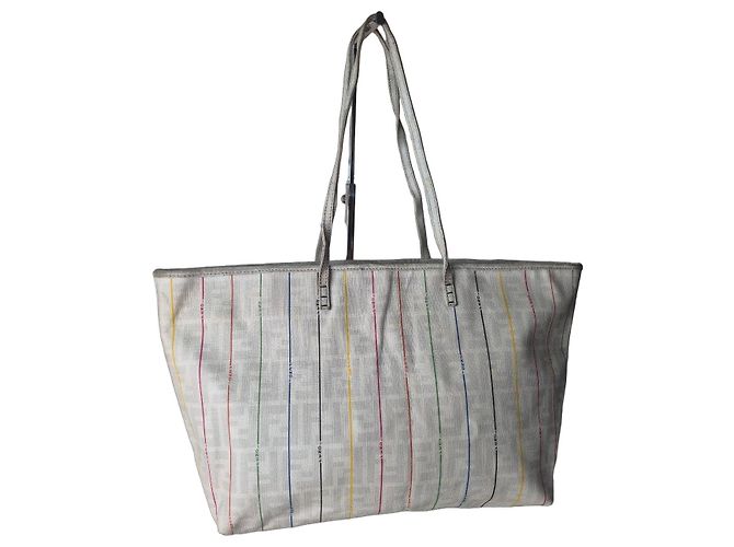 Fendi Sac Cabas Zucca à Rayures Blanc Multicolore