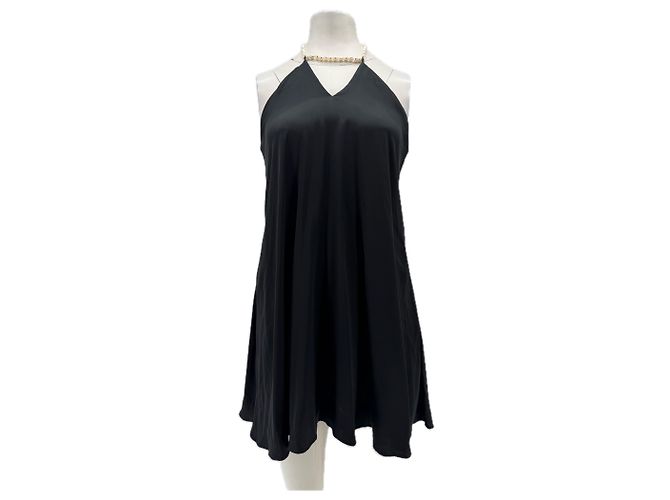 Autre Marque Abito in seta nero con perle GAALA