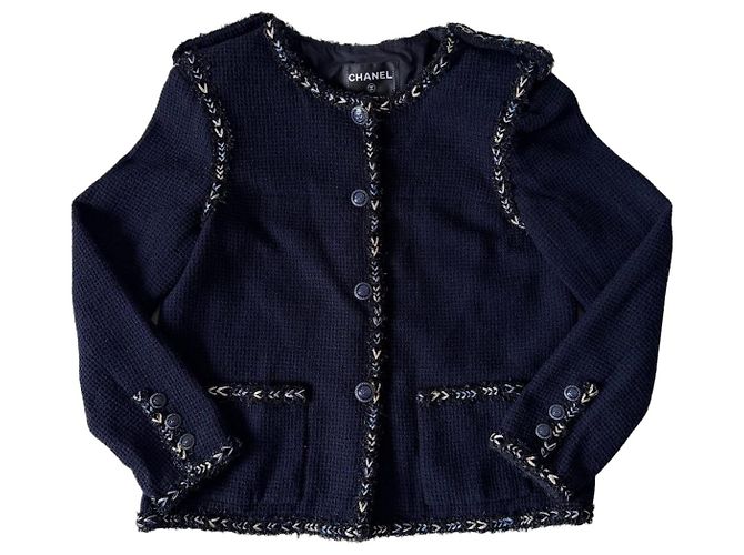 Chanel Giacca in Tweed Blu Navy Blu scuro Silver hardware