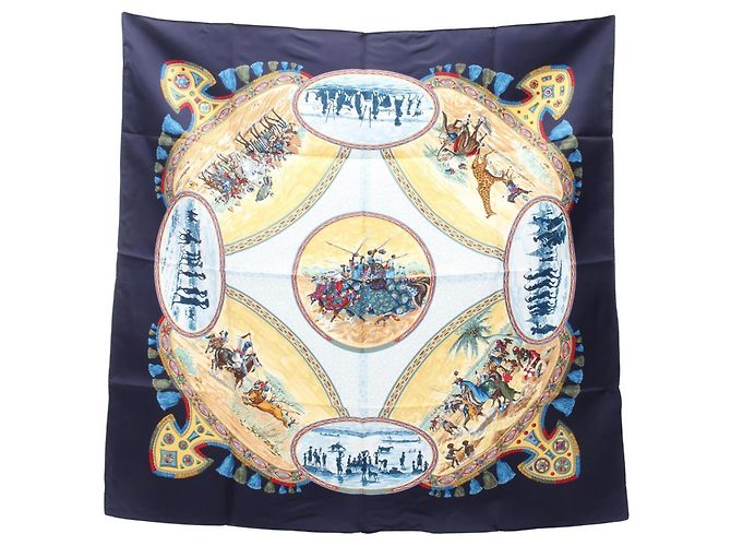 Sciarpa Carré 90 Cavaliers Peuls Hermès Multicolore Blu navy
