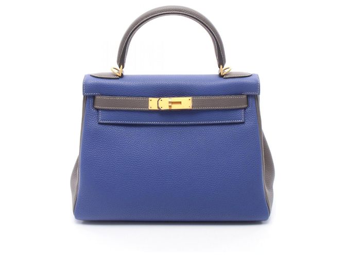 Hermès Bolsa Hermes Kelly 28 Marrom Azul