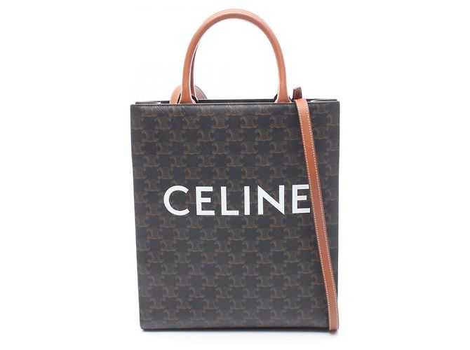 Céline Celine Small Vertical Cabas Triomphe Borsa Tote 2-Way Marrone Nero