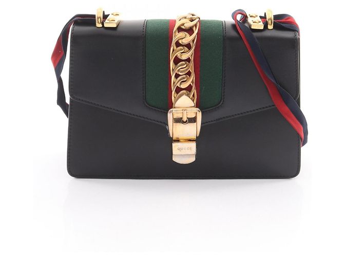 Borsa a Spalla Gucci Sylvie Small Web Line Nero Rosso Verde