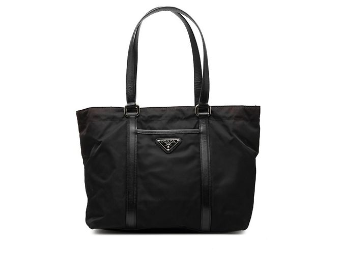 Tote Sac cabas avec logo plaque Triangle Prada Noir