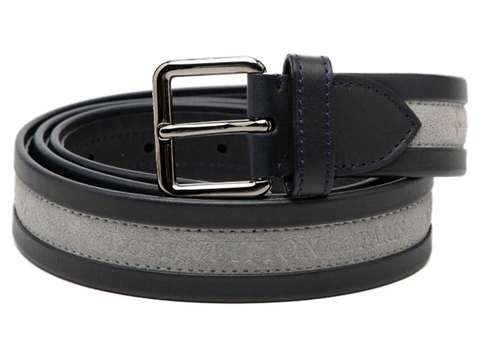 Louis Vuitton Men's Suede Leather Belt Brown Navy blue