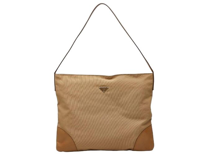 Bolsa de um ombro com placa de logotipo Triangle da Prada Bege