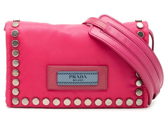 Borsa a tracolla con borchie Prada Rosa