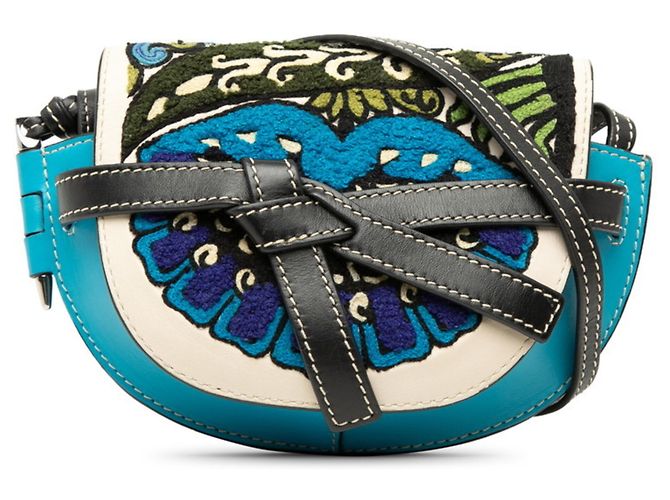 Bolsa Transversal Loewe Gate Mini Floral Azul Multicor