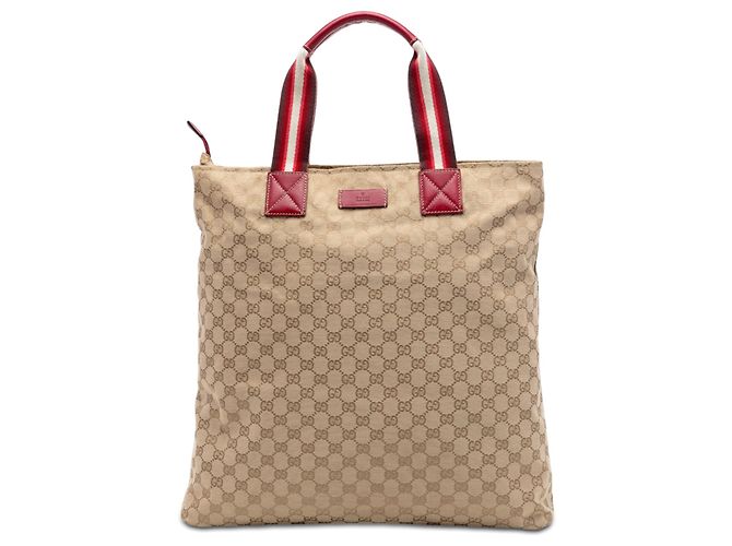 Tote vertical Gucci em canvas GG bege com Web