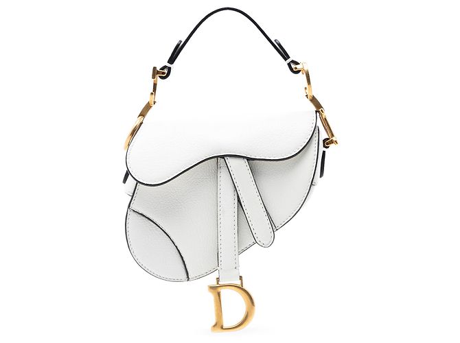 Bolsa Saddle em micro pele de cabra branca Dior Branco
