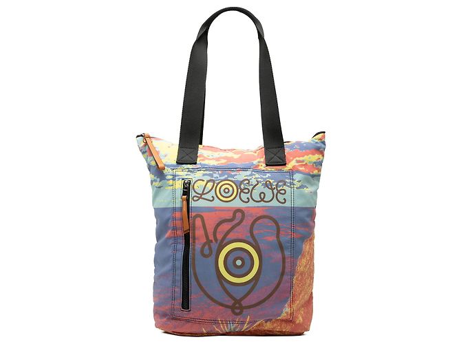 LOEWE Bolso Tote Loewe Nature de nailon con múltiples estampados y ojales Multicolor