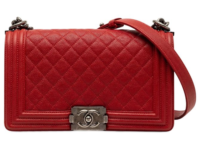 Chanel Red Old Medium Quilted Caviar Boy Flap Rosso