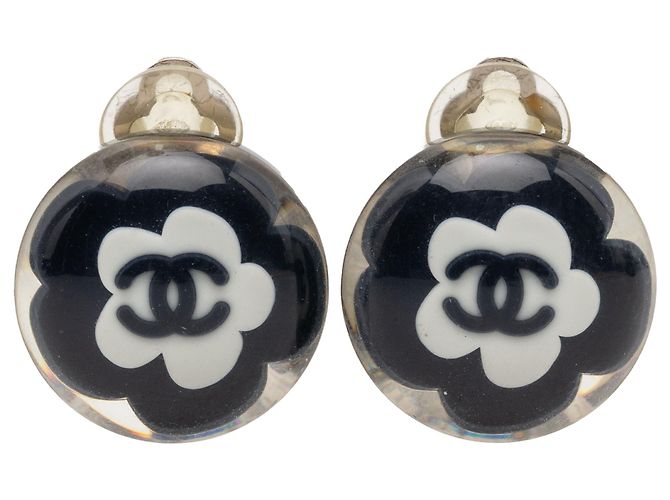 Orecchini a clip Chanel Black CC Resin Flower Nero
