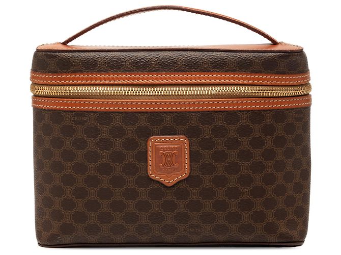 16 Céline Bolsa de maquiagem em canvas revestido Macadam marrom Celine