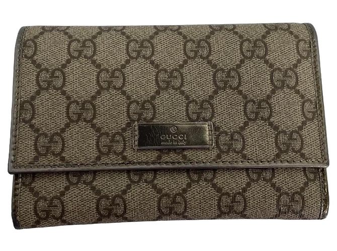Gucci Portafoglio GG Supreme Canvas Marrone Beige D'oro