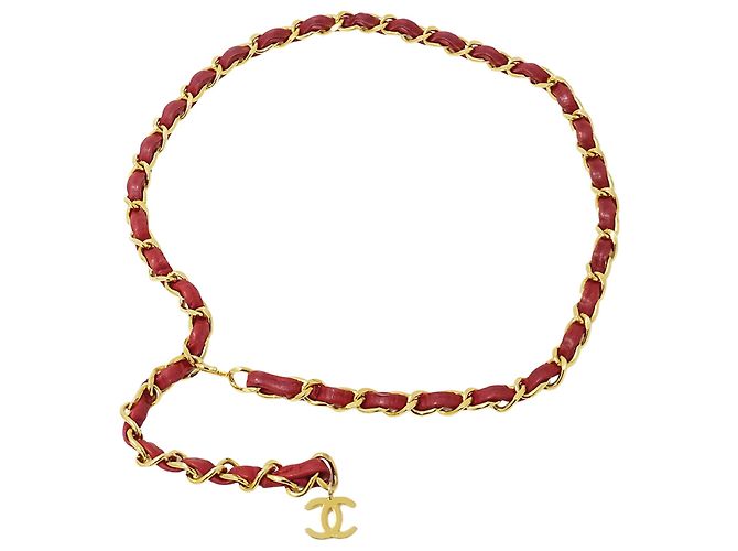 Chanel Women's Chain Belt Red Golden