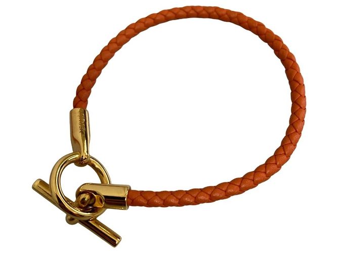 Hermès Pulseira charm de couro laranja Glenan Hermes