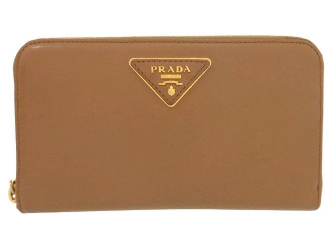 Prada Brown Leather Long Wallet Camel