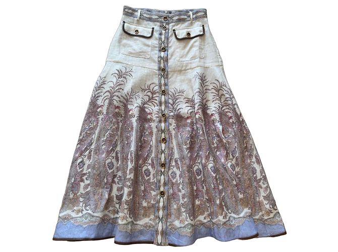 Falda maxi de mezcla de lino Zimmermann con estampado paisley Multicolor Beige Azul claro