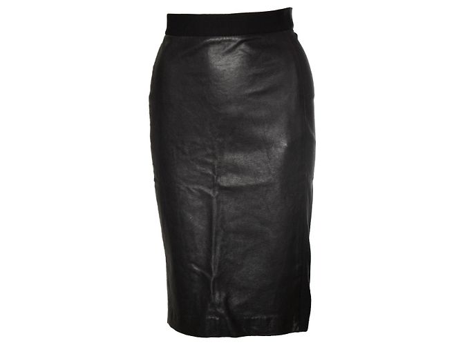 DKNY, saia lápis elástica com couro Preto