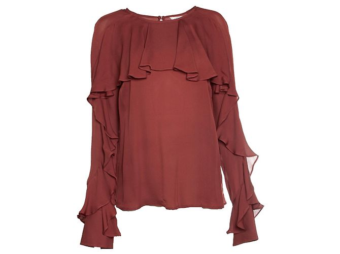Veronica Beard, Rust coloured ruffle top Orange