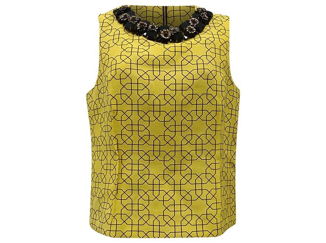 Top decorato in lana gialla Marni Giallo Cammello