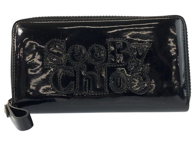 Cartera larga de charol negro Chloé