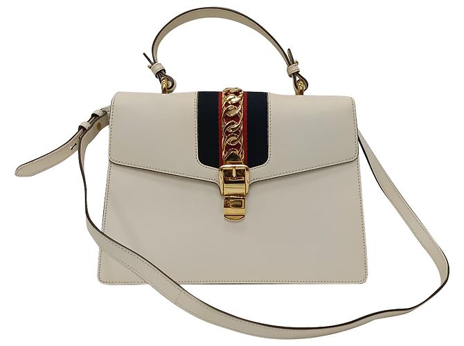 Gucci Sylvie Medium Handtasche aus weißem Leder Roh