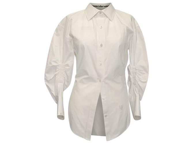 Alexander wang Button-Down Hemd mit gerafften Ärmeln aus weißer Baumwolle Roh