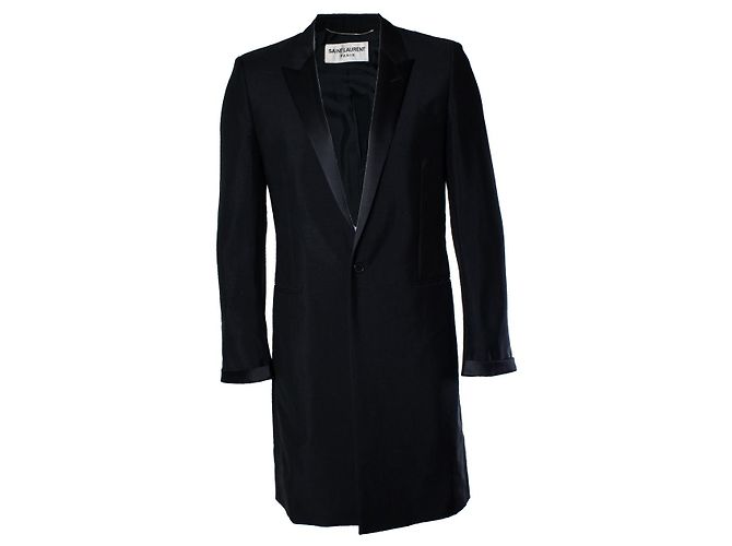 Saint Laurent, blazer nero con revers lucidi