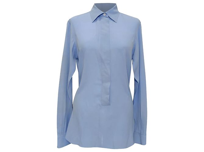 Camicia in seta blu con logo ricamato Victoria Beckham