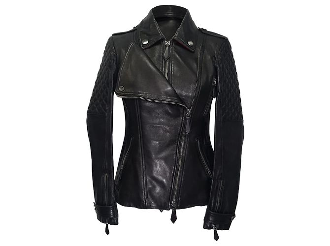 Burberry Biker-Jacke mit Steppmuster aus schwarzem Lammleder