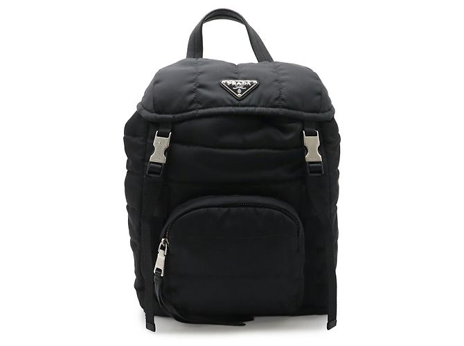 Prada Nylon Leather Triangle Logo Backpack Black