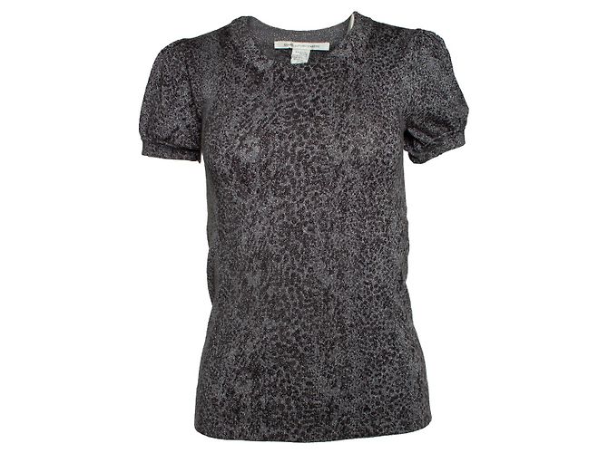 Diane von Furstenberg, Leopard-Lurex-Top Grau