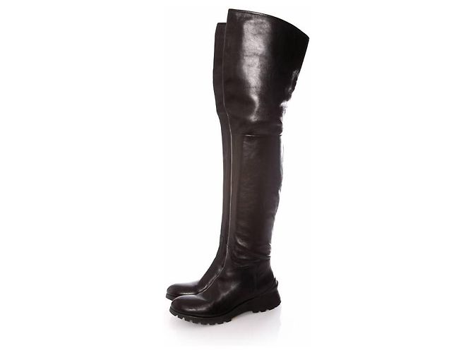 Prada, long black leather boots.