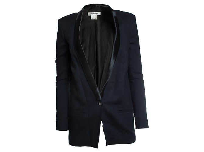 Helmut Lang, Blazer azul com lapela de pele de pônei