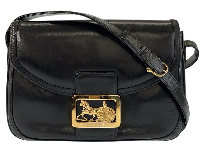 Céline Celine Leather Shoulder Bag Black