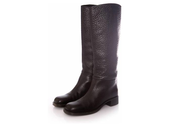 Prada, black grained leather boots.