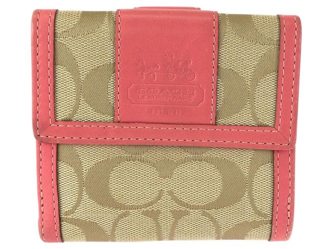 Portefeuille compact en cuir et toile Coach Rose