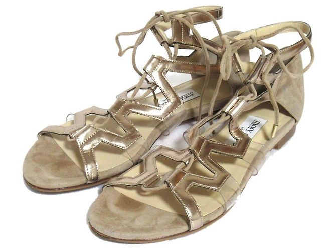 Sandali con lacci in pelle Jimmy Choo Beige D'oro