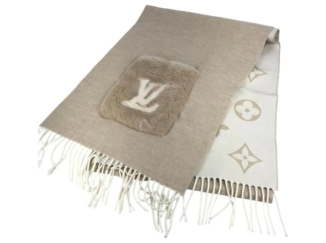 Sciarpa Louis Vuitton in cashmere e pelliccia di visone beige